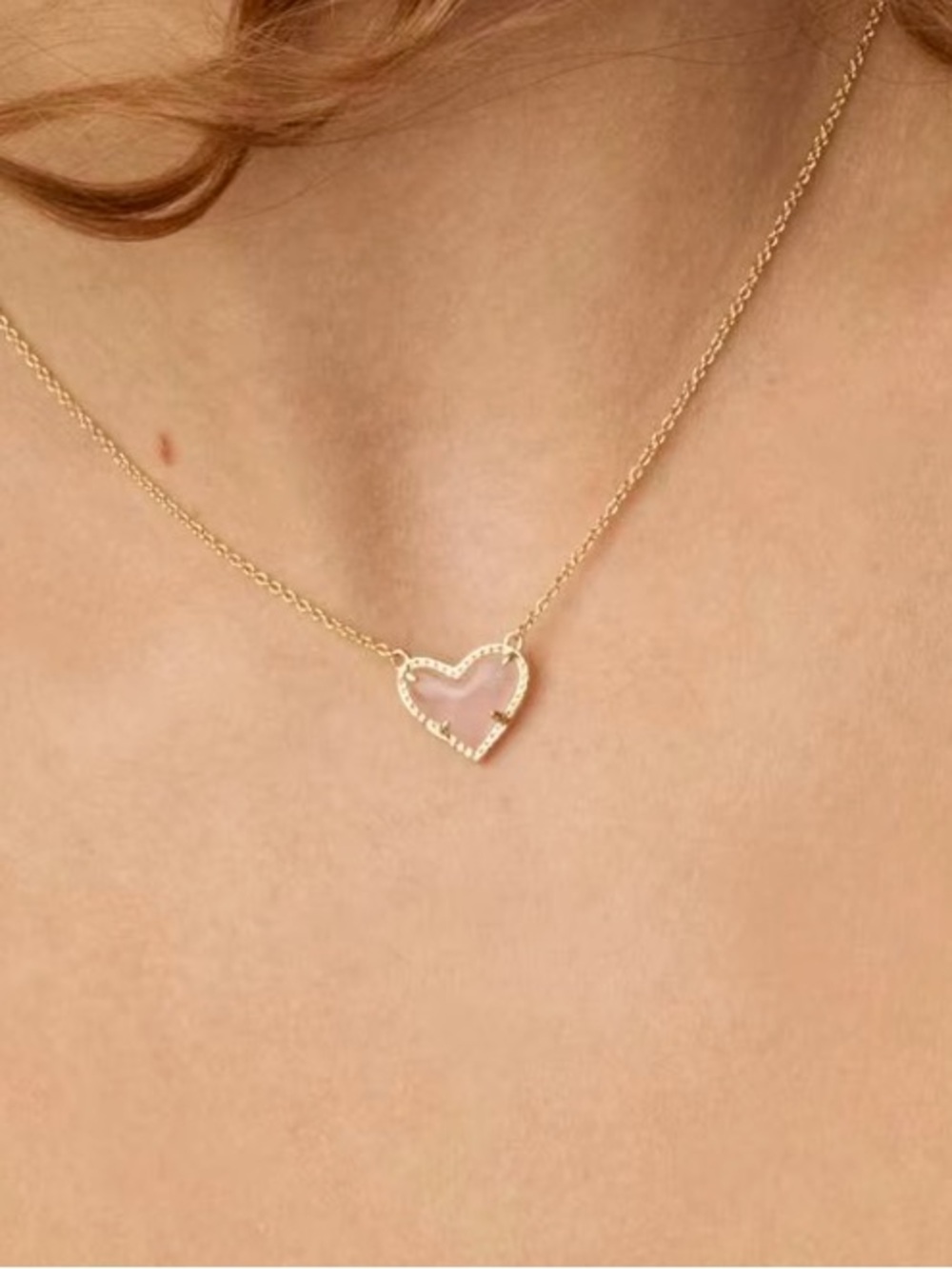 Kendra Scott Ari Heart Gold Pendant Necklace with Rose Quart - Like New